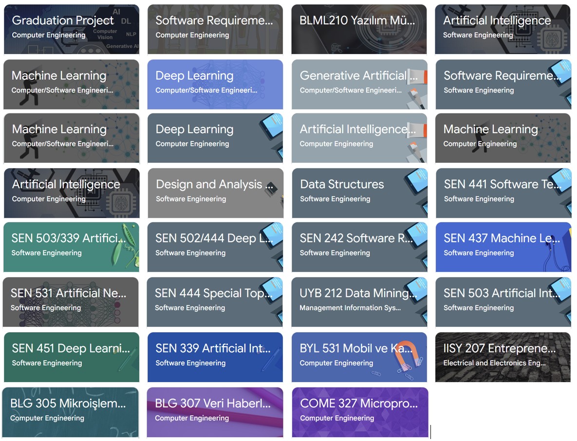 Google Classroom courses taught by Halûk Gümüşkaya from 2018 to 2026